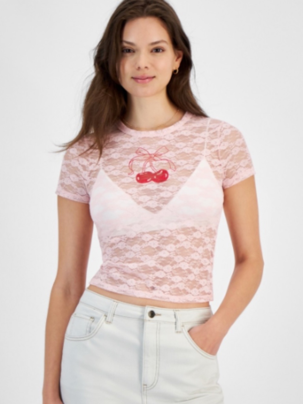 Ultra Flirt Juniors' Graphic Lace Tee - Ballet Slipper SIZE XS NWT